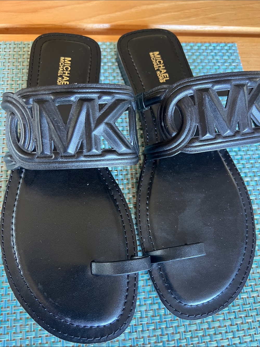 Michael Kors Black MK Logo Toe-Loop Slide Sandals